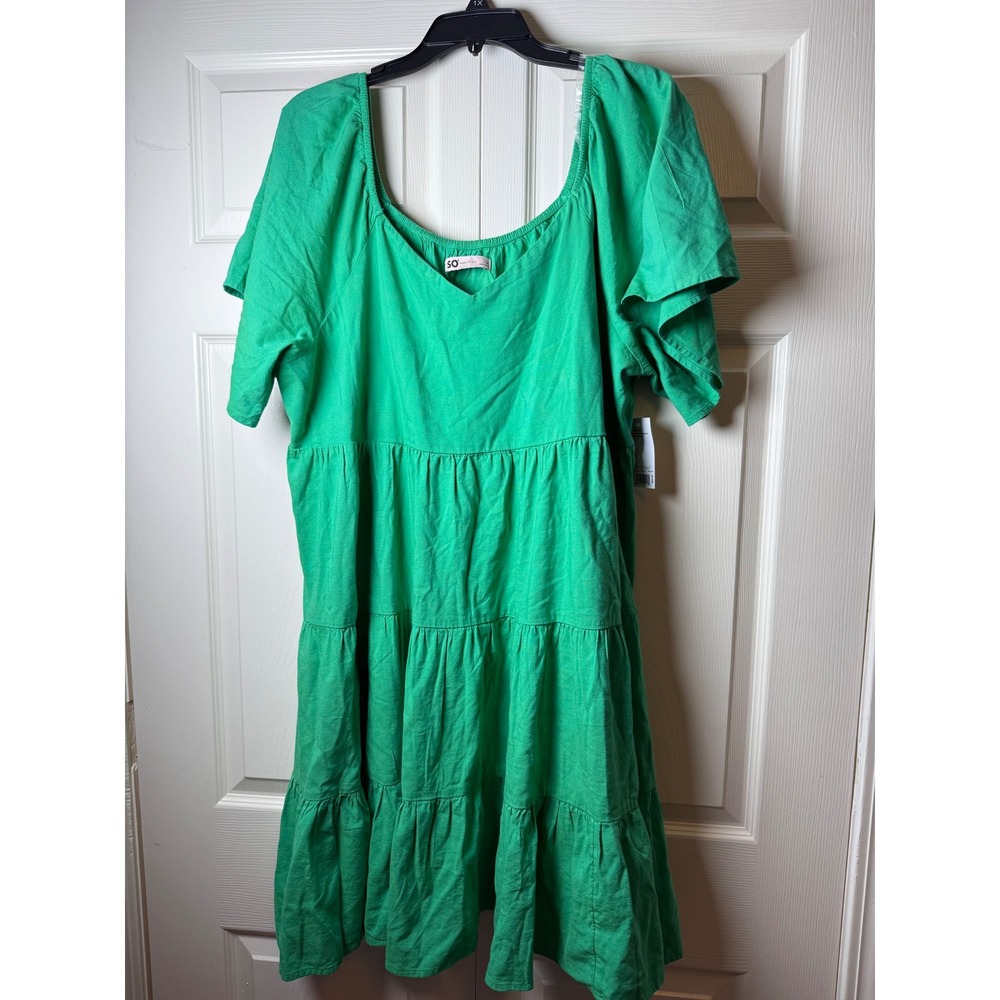 Kelly Green Tiered Babydoll Dress Puff Sleeve Cottagecore Mini‎ Dress